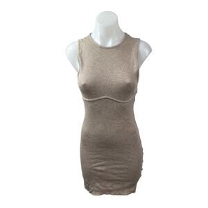 Kookai Beige Ribbed Knit Bustier Sleeveless Tank Crew Mini Bodycon Dress Size 1